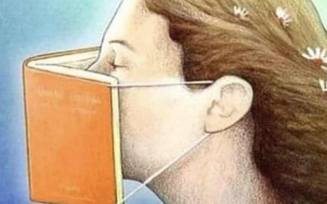 Woman Wearing A Book Mask